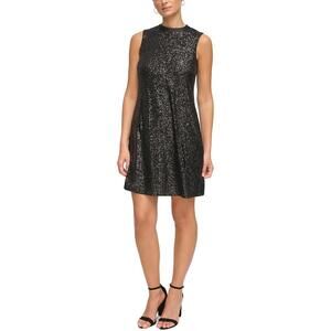 Kensie Womens Sequined Sleeveless Shift Dress Black 6